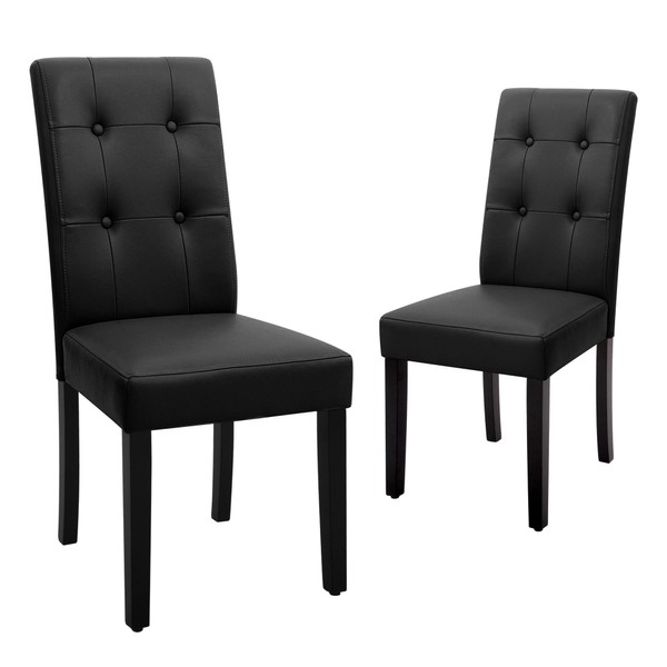 CangLong Solid Wood Button Tufted Upholstered Parsons Chair for Living Bedroom Kitchen Dining Waiting Room,Set of 2, Midnight Black