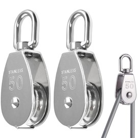 2PCS Heavy Duty Single Pulley M50 Pulley System Stainless Steel Pulley Wheel Set Pulley Roller 360 Degrees Swivel Pulley Block Cable Pully Block Pulley Roller Heavy Duty for Ropes Bear - 400KG Each