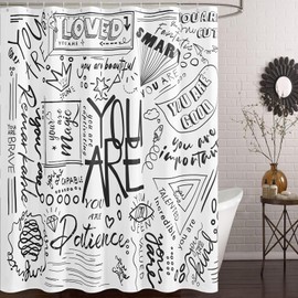 AMBAYLA Black and White Shower Curtain Inspirational Shower Curtain Art Decor Funny Shower Curtains for Bathroom, Waterproof Polyester Fiber Shower Curtain Set with 12 Hooks 72x72 Inch