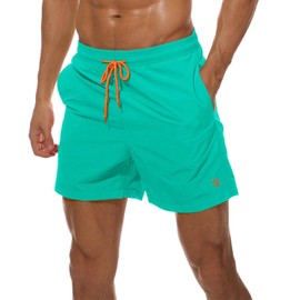 Rdruko Men's Swim Trunks Quick Dry Board Beach Swimwear Shorts with Mesh Liner(Lake Blue, CA M)