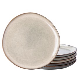 AmorArc Ceramic Dinner Plates Set of 6,10.5 Inch Handmade Reactive Glaze Stoneware Plates,Rustic Shape Dinnerware Dish Set for Kitchen,Microwave & Dishwasher Safe,Scratch Resistant-Reactive Color