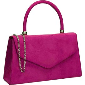 LeahWard Women's Clutch Bag Top Handle Wedding Suede Handbags 304 (Fuchsia)