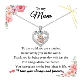Shuxin Mum Gifts from Daughter Son, Heart Pendant Mum Necklace for Women Mother Gifts for Mum, Christmas Birthday Mothers Day Presents