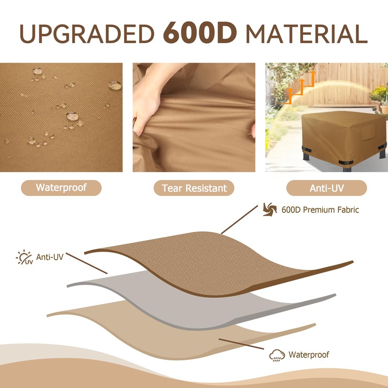 NEXCOVER Square Fire Pit Cover - Waterproof 600D Heavy Duty