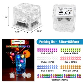 160 Pack Multi Color & Solid Color Led Ice Cubes Set - Light Up Ice Cubes for Drinks - IP67 Waterproof Glowing Cube - Elevate Your Drinks for Club Bar Party Birthday Wedding Anniversary