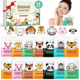 YUEONEWIN Animal Face Masks Skincare, 14 Sheets Hydrating Skin Care Face Masks for Women, Bulk Spa Facial Masks Set for Night Sleepover Party, Christmas Birthday Gifts