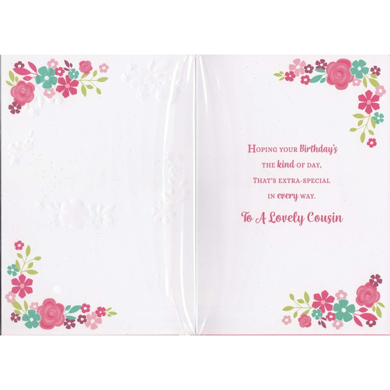 Happy Birthday Card - Cousin - Gold Glitter – Flowers