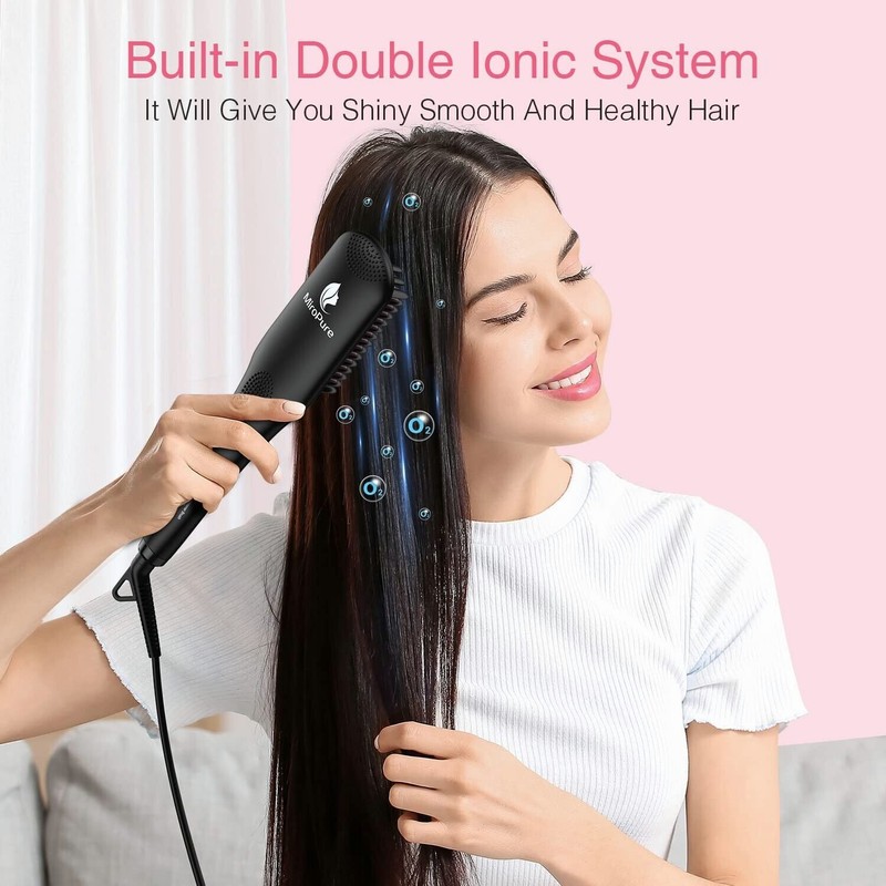 MiroPure Hair Straightening Brush 2-in-1 Ionic Hot Comb with Anti-Scald