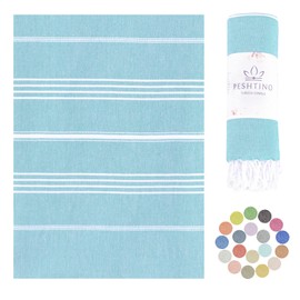 PESHTINO Turkish Beach Towel, 100% Cotton, 38x71 inch, Quick Dry, Thin, Lightweight, Soft, Sand Free, Compact Towels for Beach, Pool, Bathroom, Spa, Yoga, Picnic and Travel (Mint Green)