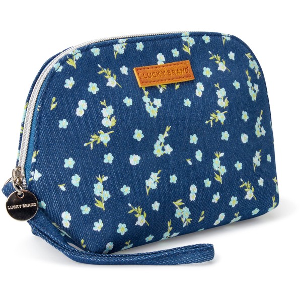 Lucky Brand Toiletry Bag for Women Cosmetic Bag Travel Multifunctional Organizer Bag, Floral Denim