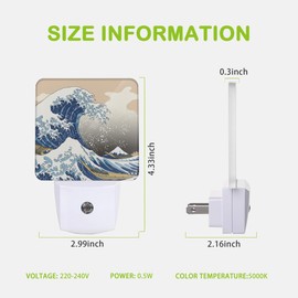 AOWULA Japanese Great Ocean Wave Night Light, Dusk to Dawn Sensor Night Lights for Bedroom Bathroom Kitchen Hallway Stairs Hallway, Plug into Wall Nightlights