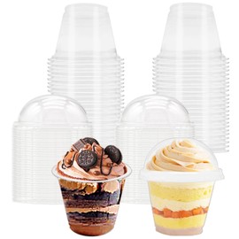 Szsrcywd 50 Pack 9 oz Clear Plastic Cups,Disposable Dessert Cups with No Hole Dome Lids,Crystal PET Party Cup for Parfait,Salad,Ice Cream,Cold Drink,Cupcake
