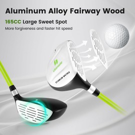 ULTIMATE Kids Golf Clubs Set, 3 Pieces Junior Practice Golf Clubs for Boys and Girls - Includes 165CC #3 Fairway Wood, #7 Iron, Putter & Head Cover, Right Handed (Green, Age for 8-10)