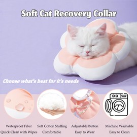 KOOBURS Cat Cone Collar Soft, Adjustable Kitten Cone After Surgery, Waterproof Recovery E Collar for Pet to Stop Licking (Pink Flower, Medium)