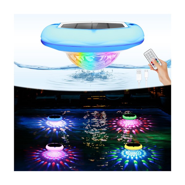 QOLNBY Solar Pool Lights, USB Rechargeable Floating Pool Lights, 6.69