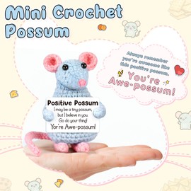 LEJIAJINW Emotional Cheer Up Inspirational Gifts for Women Friends Sister Birthday Ideas, Mini Cute Positive Crochet Opossum Funny Fathers Day for Him Men Boyfriend Dad Husband Anniversary Valentines