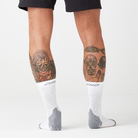DFND Unisex Hybrid Ax Crew Compression Socks (1 Pair) – Injury Relief, Recovery – Made in USA - White - Medium