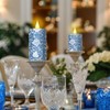 Baquler 3 Pcs Chinoiserie Flameless Pillar Candles Blue and White