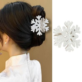 1 Pack White Snowflake Hair Claw Clips Winter Hair Clips for Thick or Thin Hairs Christmas Hair Accessories Strong Hold Large Hair Catch Clip Non Slip Acrylic Jaw Clips for Women Girl Party Decoration