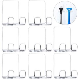 8 Pieces Self Adhesive Razor Holder Hooks Shower Hook with Acrylic Adhesive for Razor Bathroom Kitchen Organizer for Razor Plug Towel (2.36 x 1.77 Inch, Clear)