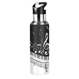 YJHDL Music Note Piano Keys Water Bottle Stainless Steel 600ml Water Bottle BPA Free Sports Bottle for Kids Adults