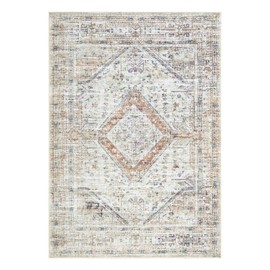 Bloom Rugs Washable Non-Slip 2' x 3' Rug - Peach/Beige Traditional Oriental Area Rug for Living Room, Bedroom, Dining Room, and Kitchen - Exact Size: 2' x 3'