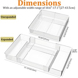 Kutesna Expandable Adjustable Kitchen Drawer Organizer - Clear Multi-Purpose Tray for Silverware, Cutlery, Utensils, Stationery, Home Office Tools - Customizable Storage for Forks,Knives,Spoons,Pens