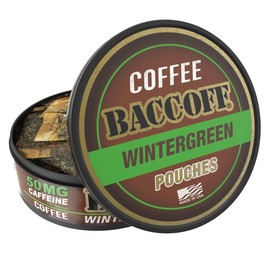 1 Can, BaccOff Wintergreen Coffee Pouches, 50 MG of Caffeine Per Serving, Wintergreen and Robust Coffee Flavors, 16 Pouches