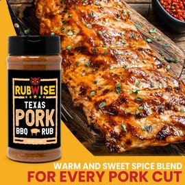 RubWise Pork Rub, Texas Style BBQ Seasoning for Smoking & Grilling Meat, Dry Spice Blend for Prime Rib, Tenderloin, Pork Butt & More, No MSG, 11.5oz