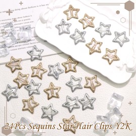 NAISKA 24Pcs Gold Sequins Star Hair Clips Y2K Star Snap Hair Barrettes for Women Cute Small Metal Clips for Hair Kawaii Metal Pentagram Hair Pins Girls Barrettes for Hair 2000s Hair Accessories