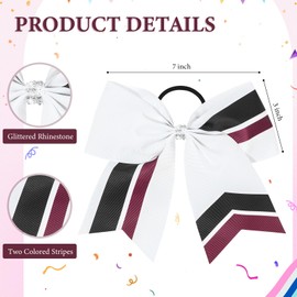 12PCS Cheer Bows Bulk Glitter Cheerleading Bows Girls Hair Bows White Black Cheer Bows Elastic Band Ponytail Holder for Cheerleaders Teen Girls College Sports Competition
