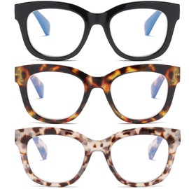 Oversized Reading Glasses For Women Blue Light Blocking Computer Readers Spring Hinge Retro 3 Pack +2.0