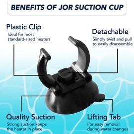 JOR 12 Pack Aquarium Suction Cups with Clips for Aquariums Thermometer, Black Silicone Clamps for Heater Rain Bars, and Oxygen Tubes, 1” Diameter Clip, Holds Standard 1” Heater