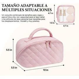 Bolsa de Maquillaje de Viaje, Neceser de Maquillaje para Mujer, Organizador de Cosméticos Acolchados e Impermeables, Bolsa de Aseo, Gran Capacidad con Compartimentos, Rosa