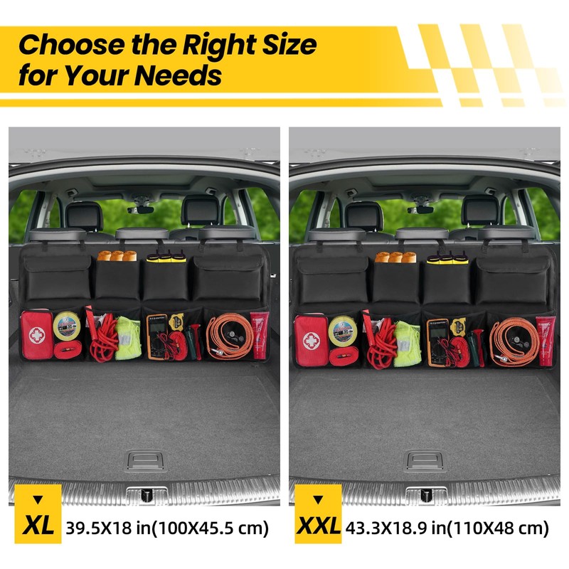 Car Backseat Hanging Trunk Organizer Extra-Long, 30% More Storage, 8