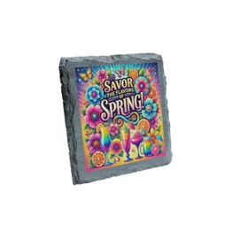 Decorative Slate Coaster – Savor the Flavors of Spring! Vibrant Floral & Cocktail Art (slco-ds24-svrflvrrg)