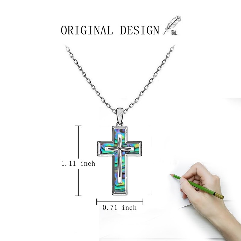Abalone Cross Necklace for Women Sterling Silver Cross Pendant Jewelry