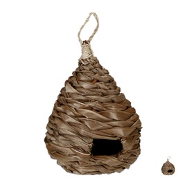 Relaxdays Bird Nest, Decorative Nesting Box, Hanging, Coir Fibre, Braided, Garden, Balcony, Nest H x D 38 x 21 cm, Natural, B, 10027974_470