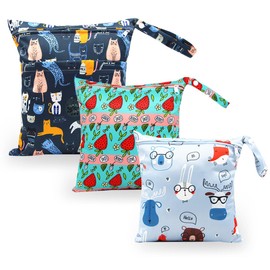 HOTLIKE Wet Bag, Wet Bag, Pack of 3 Nappy Bags, Changing Bag, Wet Bags, Reusable Organiser Bag, Washable with Zip for Baby, Toddler, Travel, Gym (Black), black, Wetbag