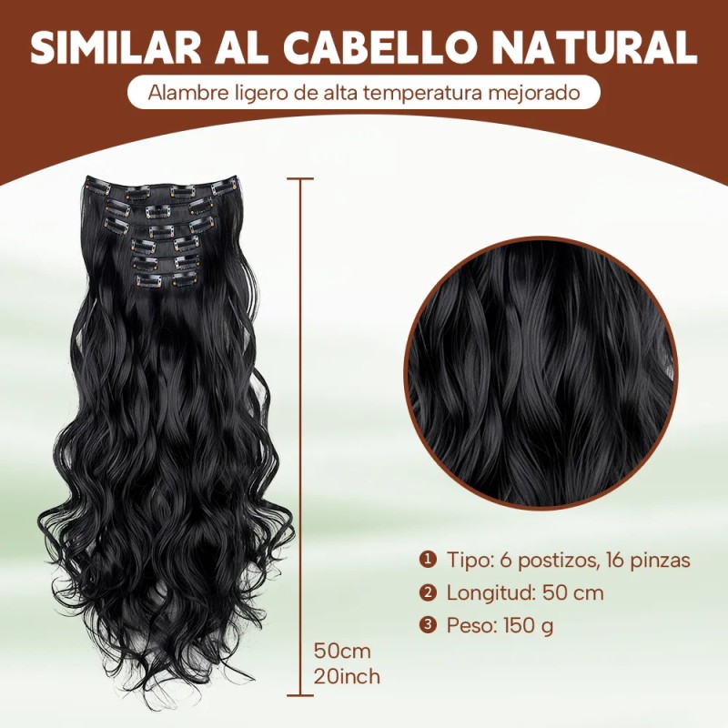 Extensiones De Cabello De Pelo Ondulado Cortinas Clip 6 Pzs