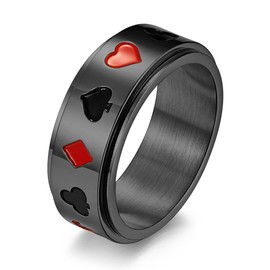 ANIEJUFI Stainless Steel Ace of Spades Poker Fidget Spinner Ring Playing Cards Lucky Gambling Band for Men Women, Metal, No Gemstone