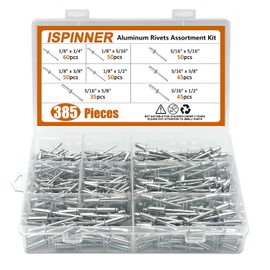 ISPINNER - Remaches ciegos de aluminio, 385 piezas, 8 tamaños, kit surtido de remaches (plata)