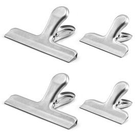 INHEMING Pack of 4 Sealing Clips Metal for Food Bags and Bags, Bag Clips Made of Stainless Steel, (7.7 cm and 12 cm Width) - Silver