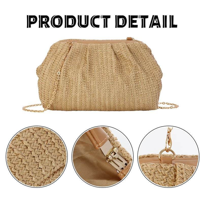 Fecialy Straw Clutch Handbag for Women Summer Beach Bag Dumpling