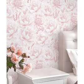 GloryTik Floral Wallpaper Peel and Stick Pink and White Contact Paper Boho Modern Removable Self Adhesive Waterproof Nursery Wall Paper for Bedroom Bathroom Cabinets Decor Vinyl 17.3" X 78.7"