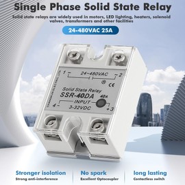 Jadeshay Solid State Relay, Single Phase Solid State Relay Module Relay SSR Solid State Relay 25A DC to AC 3-32 VDC Input 24-480 VAC Output Solid State Relay