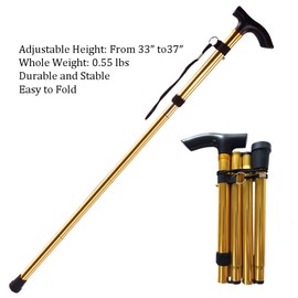 Collapsible Walking Stick, Lightweight Cane for Men & Women, Adjustable Cascade Mountain Tech Trekking Poles, Balance Canes, Folding Walking Sticks for Hiking, Gear, Gifts for Seniors (Gold)