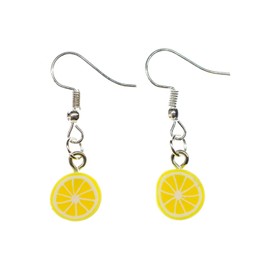 Miniblings Miniblings Lemon Earrings Fruit Orange Lemon Lime Disc Yellow, 10 mm, Polymer Clay