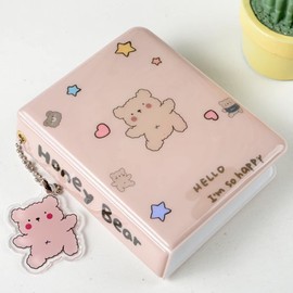 runrayay 3 Inch Mini Photo Album, Bear Card Ties, Photo Album, Photo Card Holder with Bear Pendant, 36 Pockets
