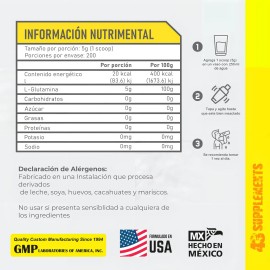Glutamina En Polvo Sin Sabor 1 Kg 43 Supplements